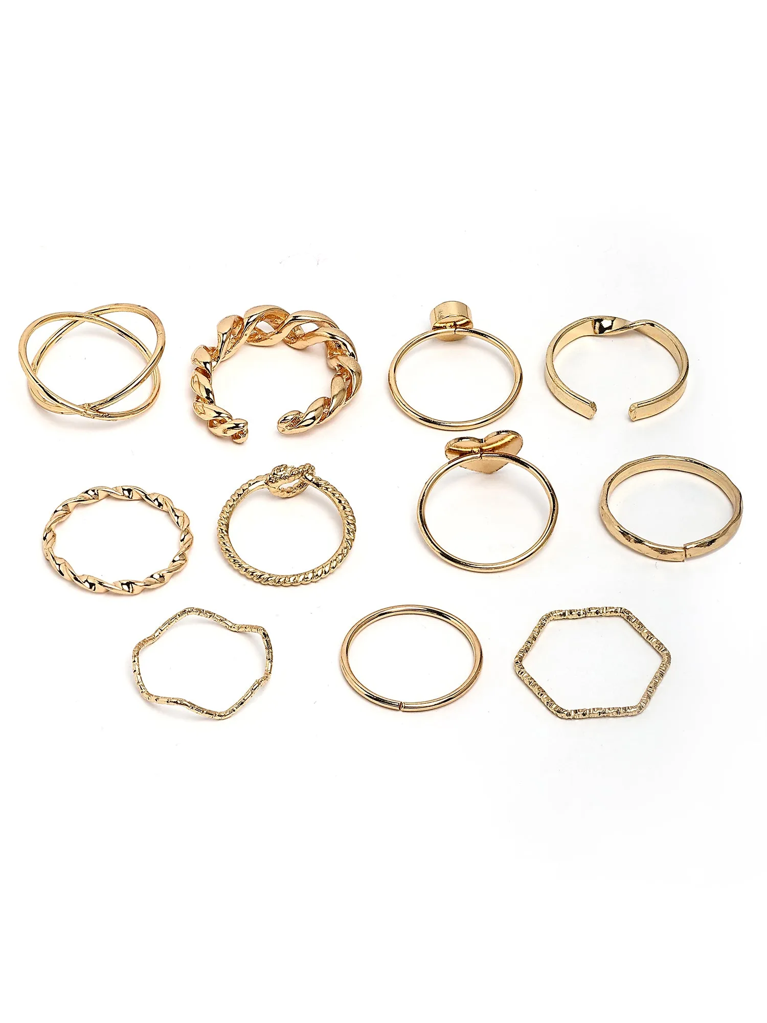 Bohey by KARATCART Set of 11 Gold-Plated Boho Midi Finger Rings for Women