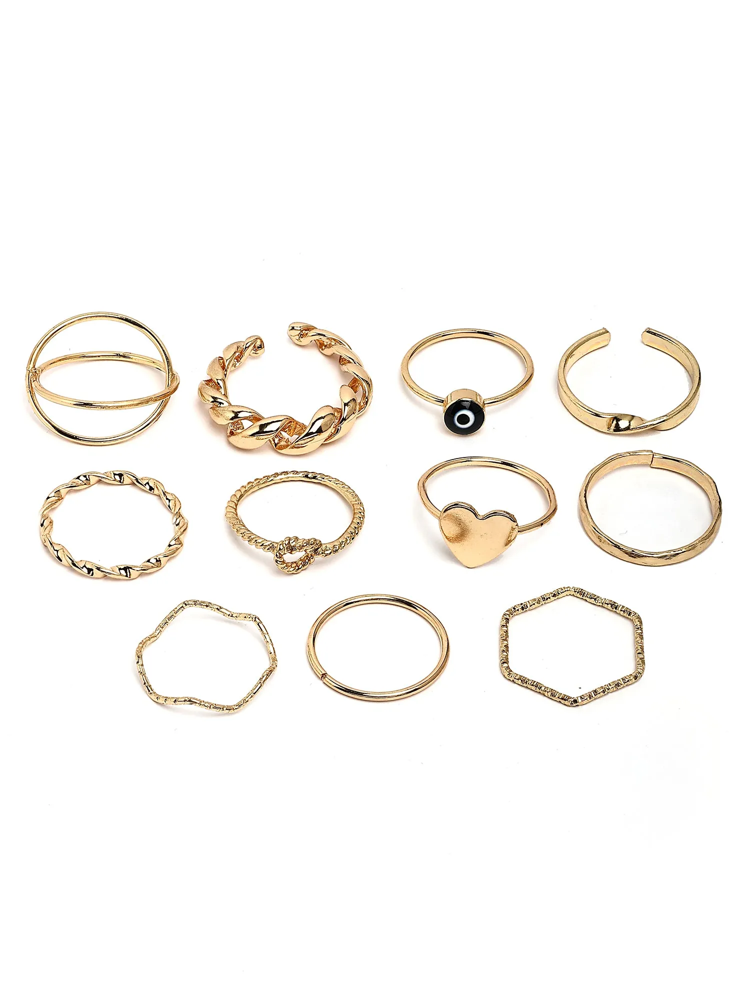 Bohey by KARATCART Set of 11 Gold-Plated Boho Midi Finger Rings for Women