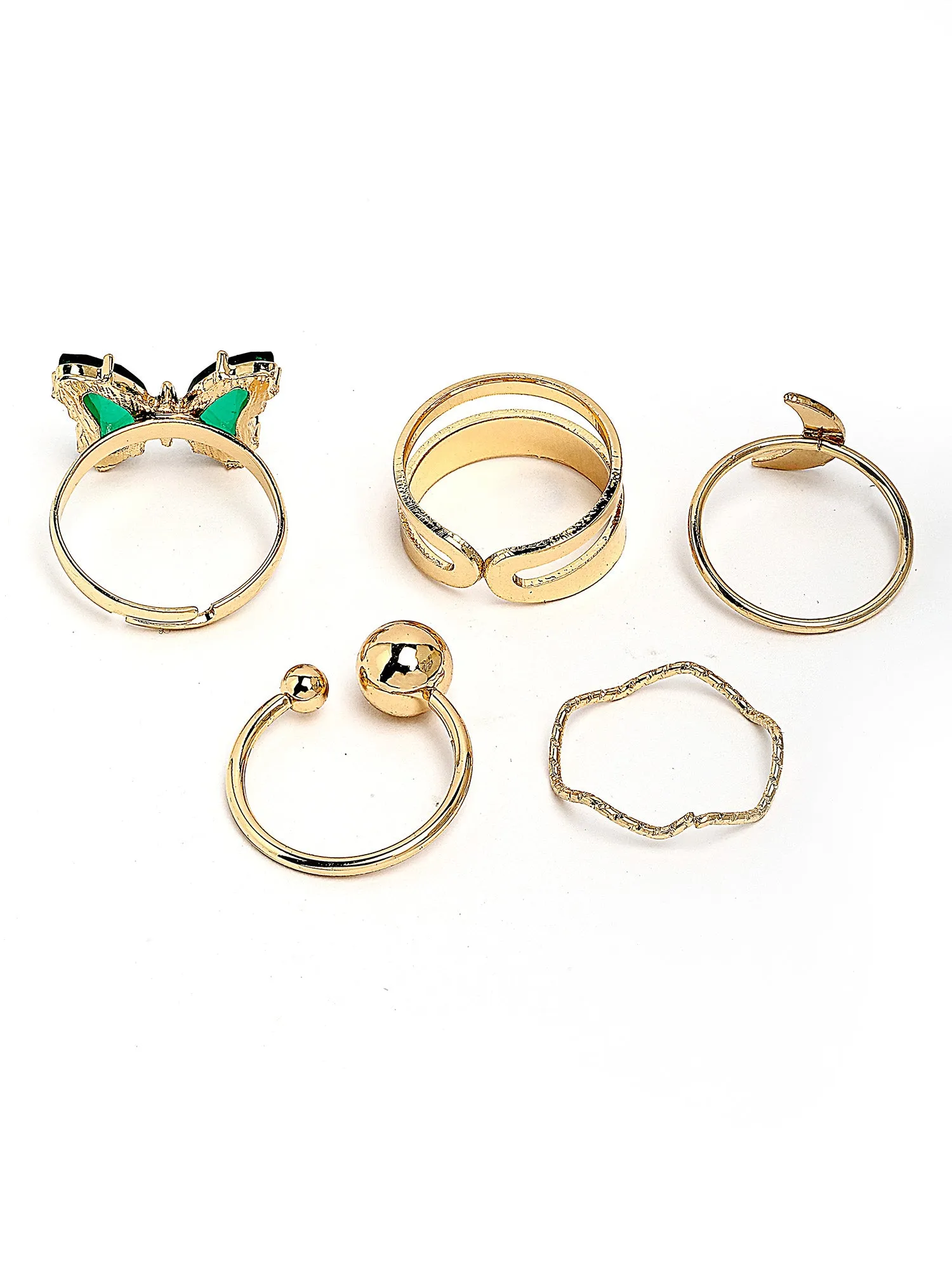 Bohey by KARATCART Set of 5 Gold-Plated Boho Midi Finger Rings for Women