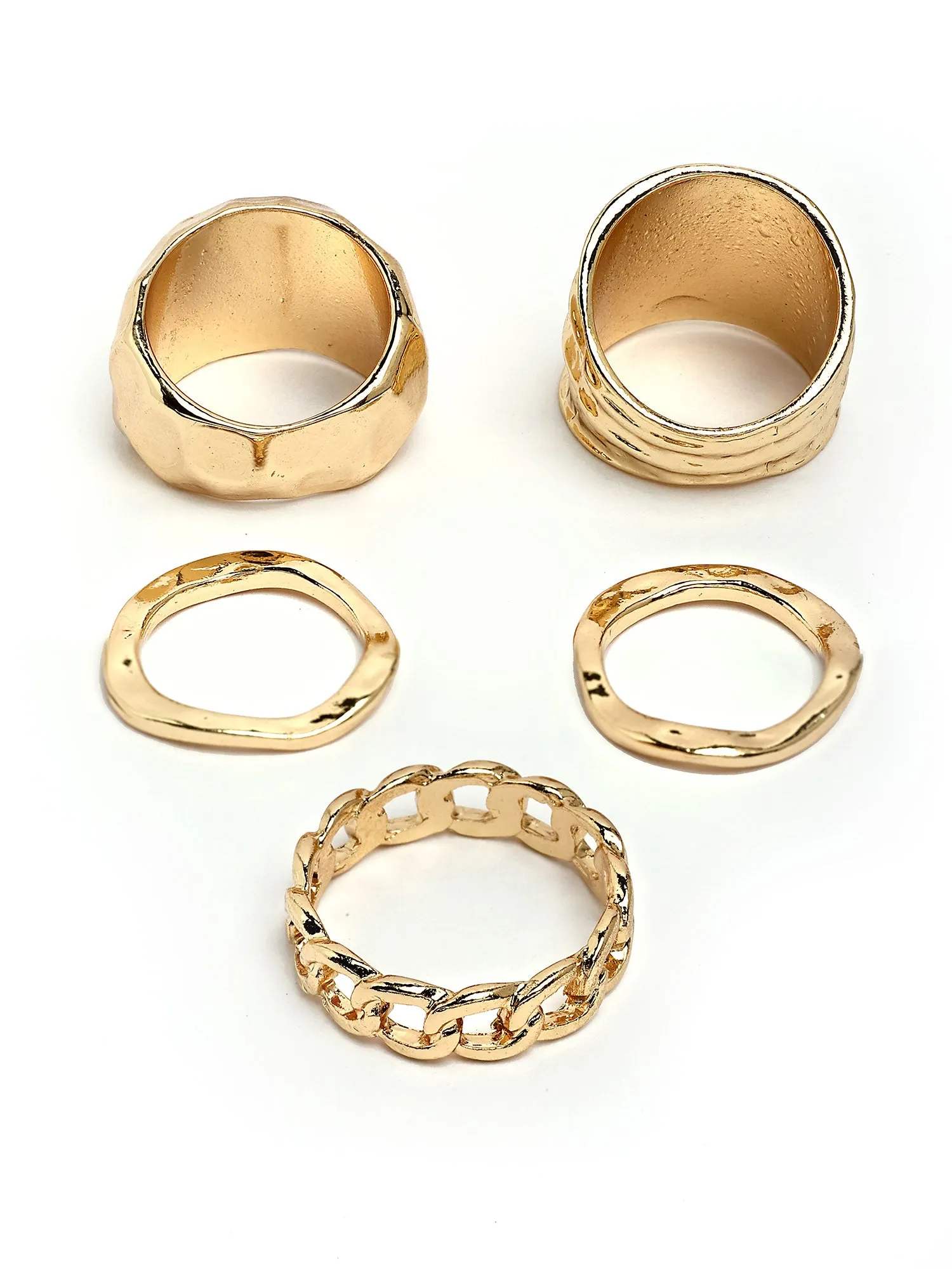 Bohey by KARATCART Set of 5 Gold-Plated Boho Midi Finger Rings for Women
