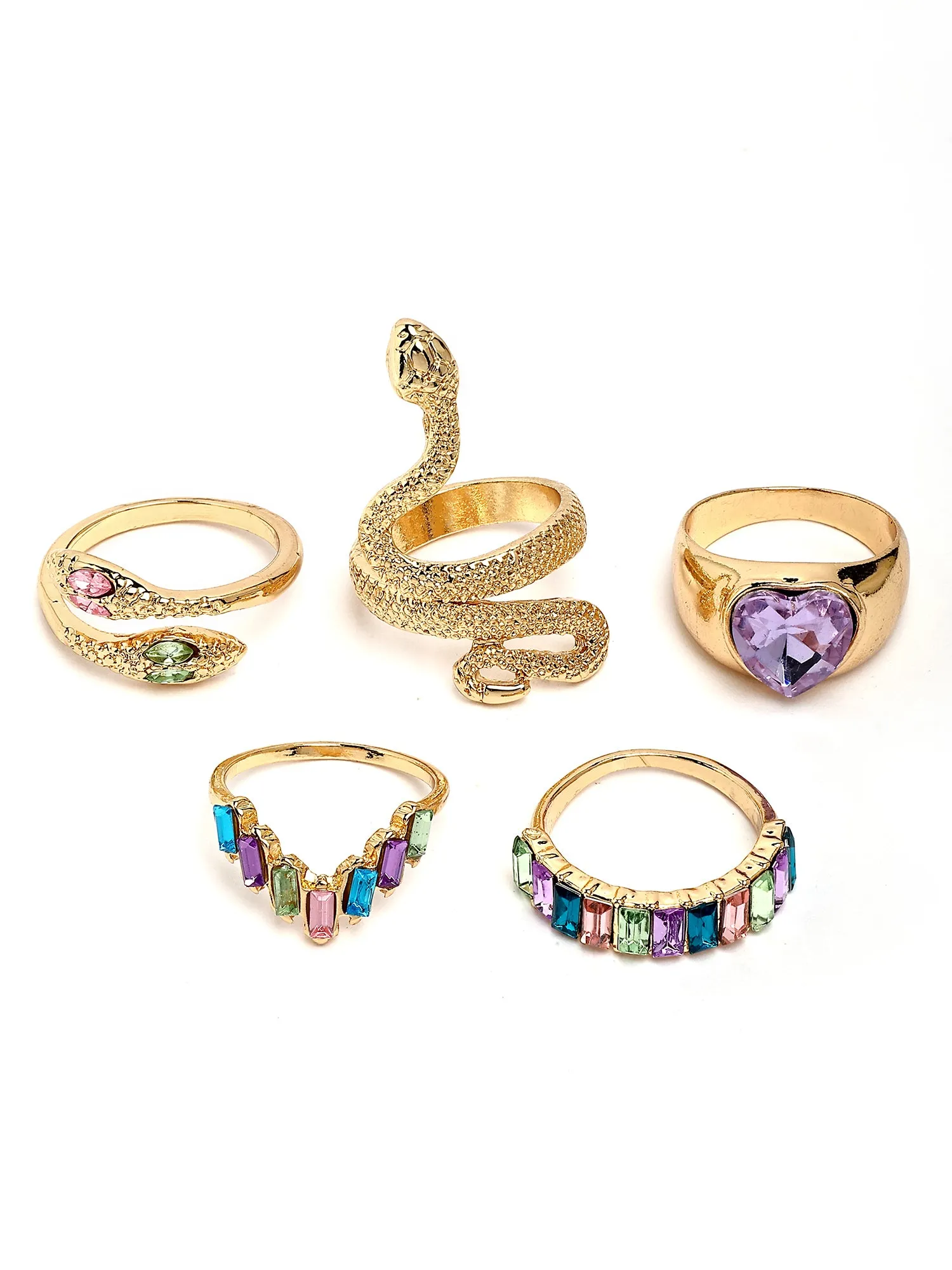 Bohey by KARATCART Set of 5 Gold-Plated Boho Midi Finger Rings for Women