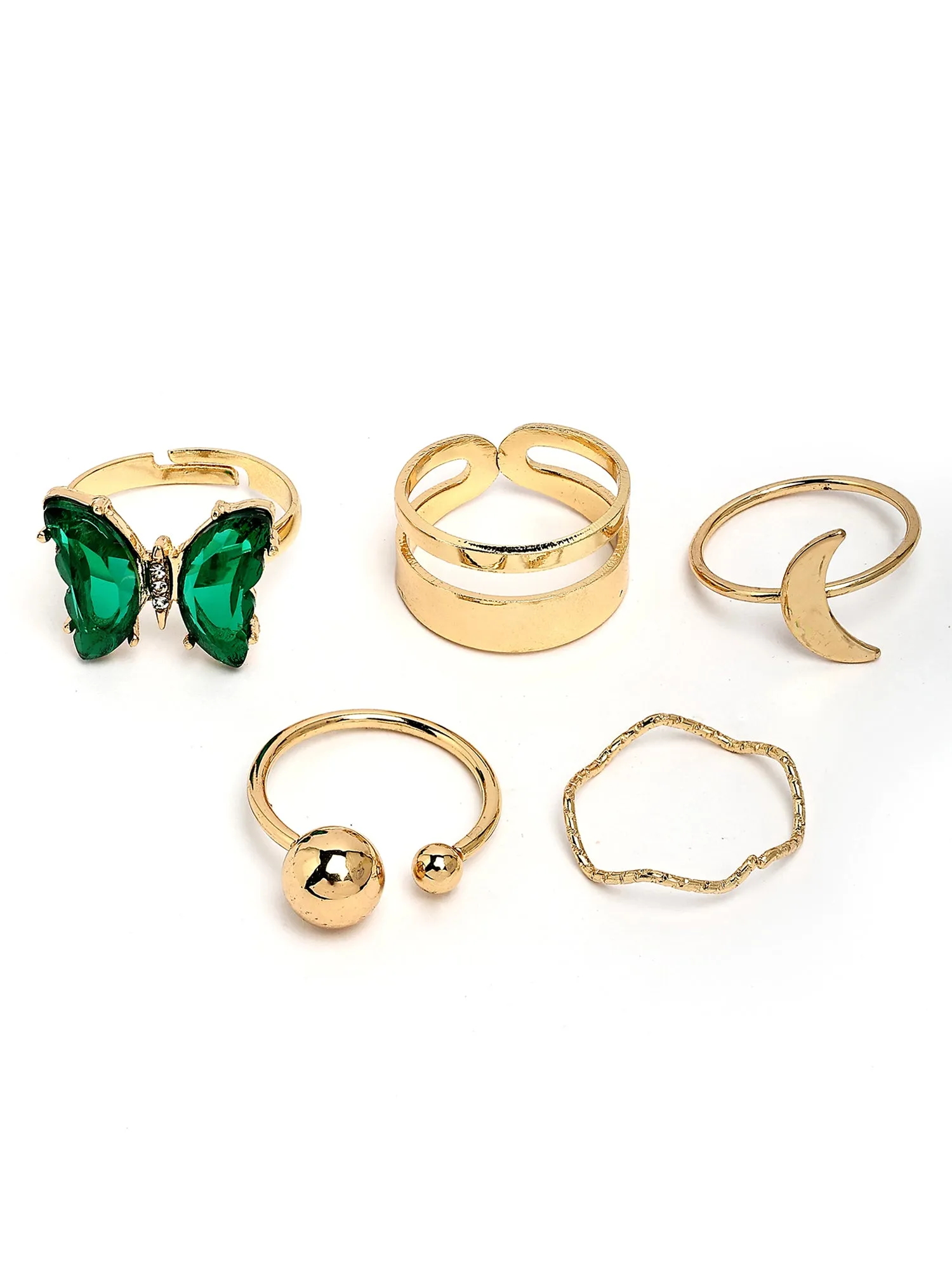 Bohey by KARATCART Set of 5 Gold-Plated Boho Midi Finger Rings for Women