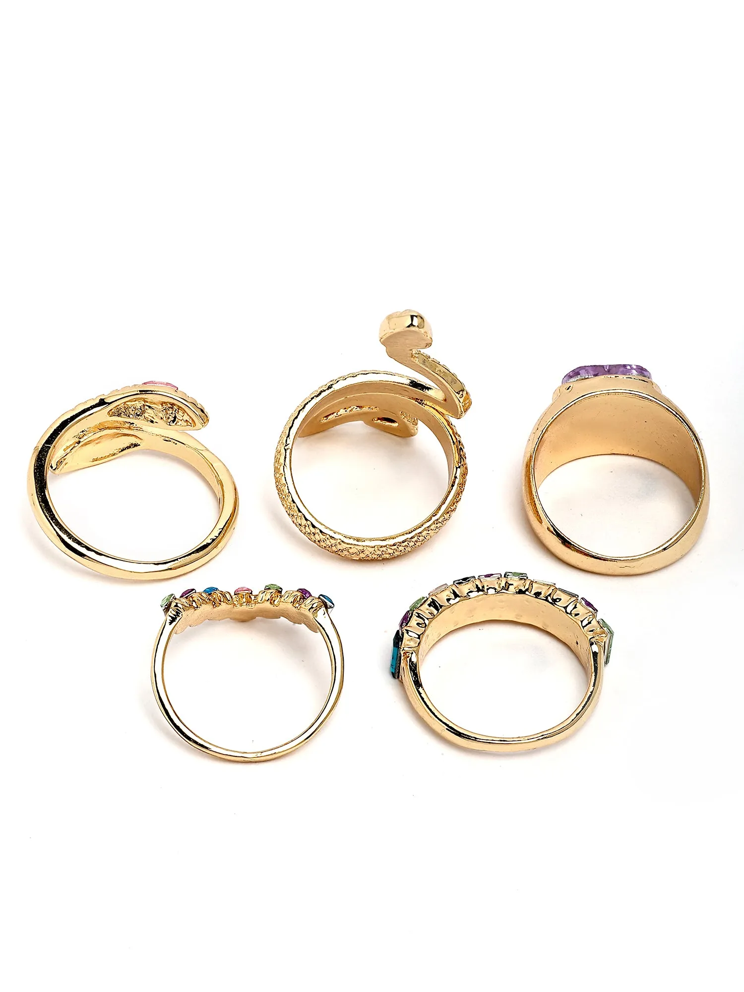Bohey by KARATCART Set of 5 Gold-Plated Boho Midi Finger Rings for Women