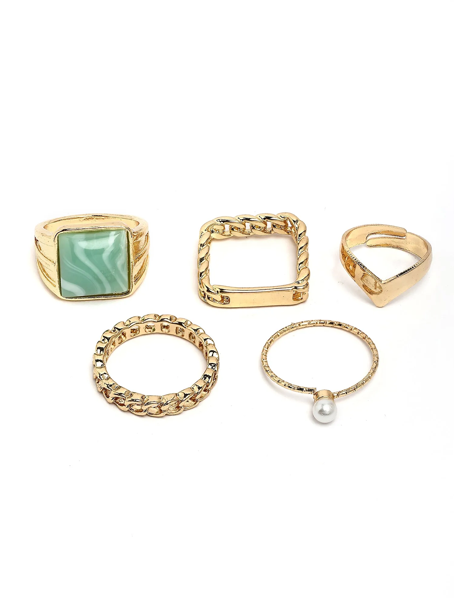 Bohey by KARATCART Set of 5 Gold-Plated Boho Midi Finger Rings for Women