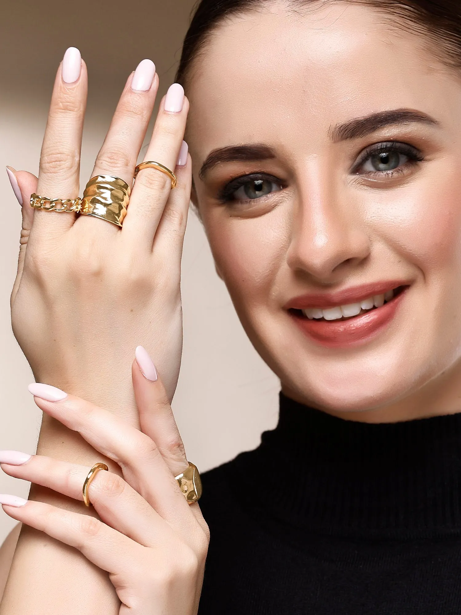Bohey by KARATCART Set of 5 Gold-Plated Boho Midi Finger Rings for Women