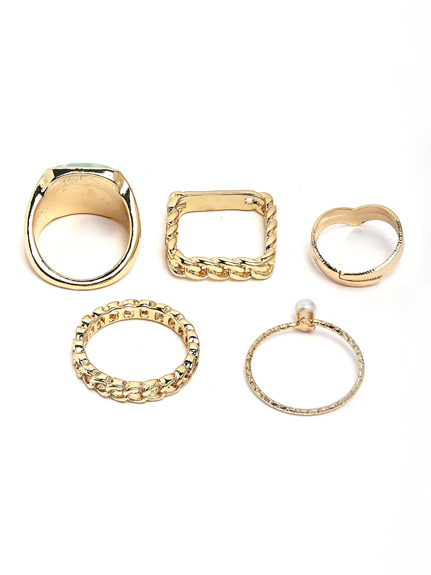 Bohey by KARATCART Set of 5 Gold-Plated Boho Midi Finger Rings for Women