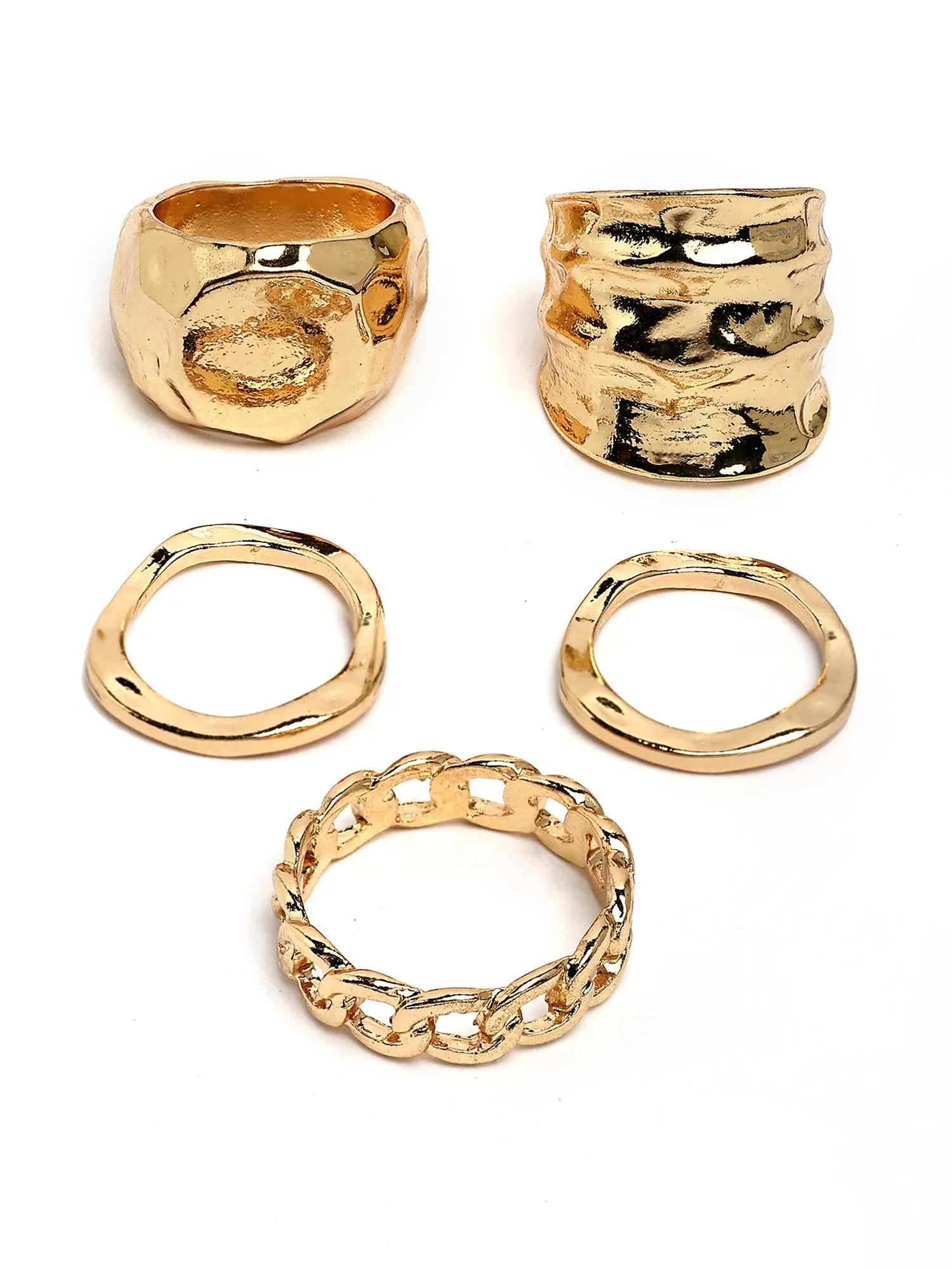 Bohey by KARATCART Set of 5 Gold-Plated Boho Midi Finger Rings for Women