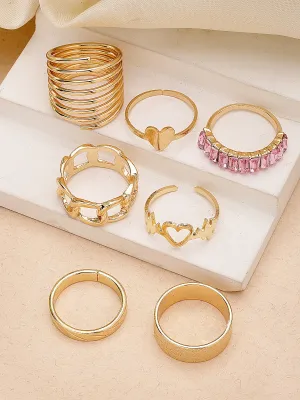 Bohey by KARATCART Set of 7 Gold-Plated Boho Midi Finger Rings for Women