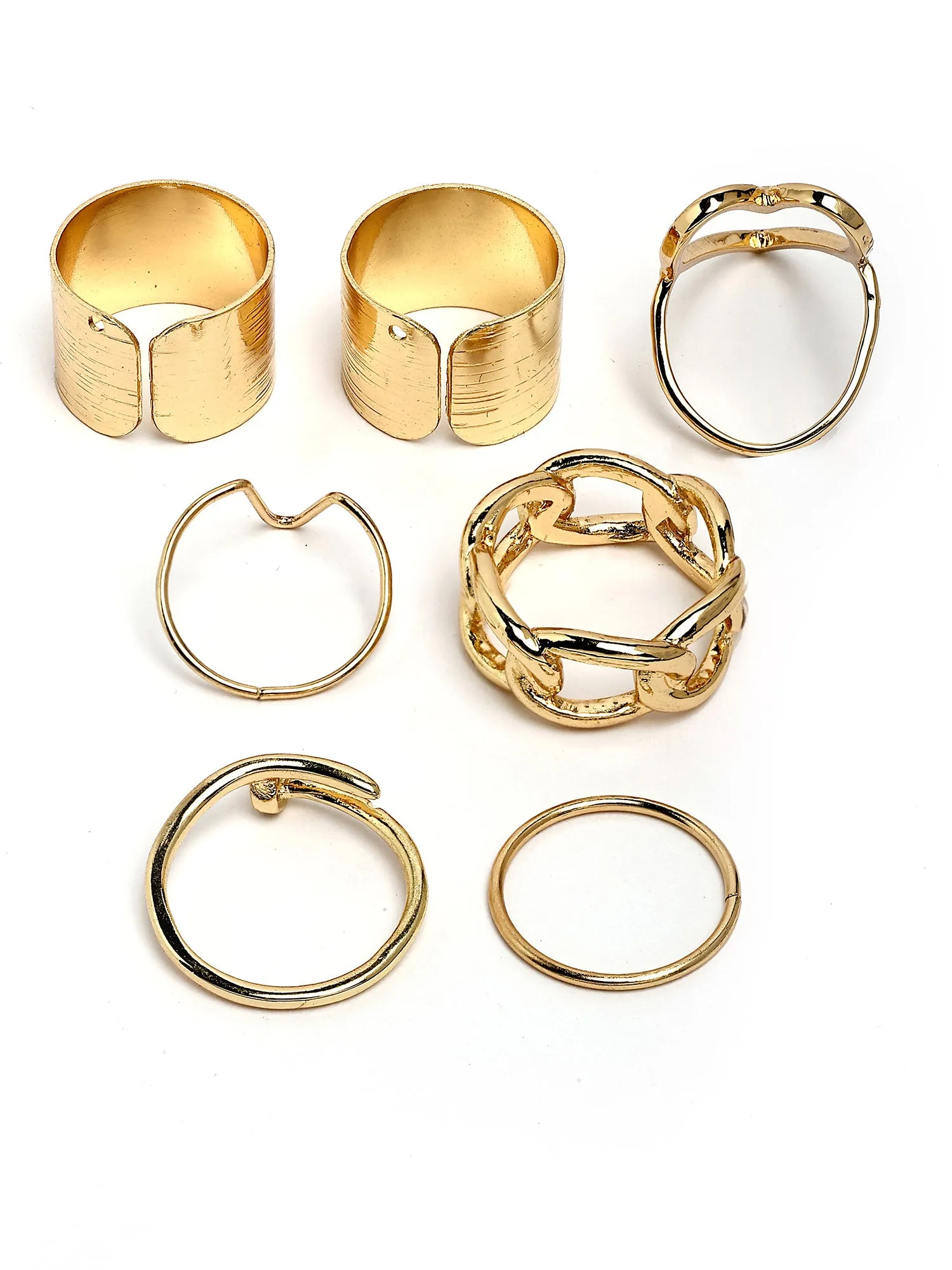 Bohey by KARATCART Set of 7 Gold-Plated Boho Midi Finger Rings for Women