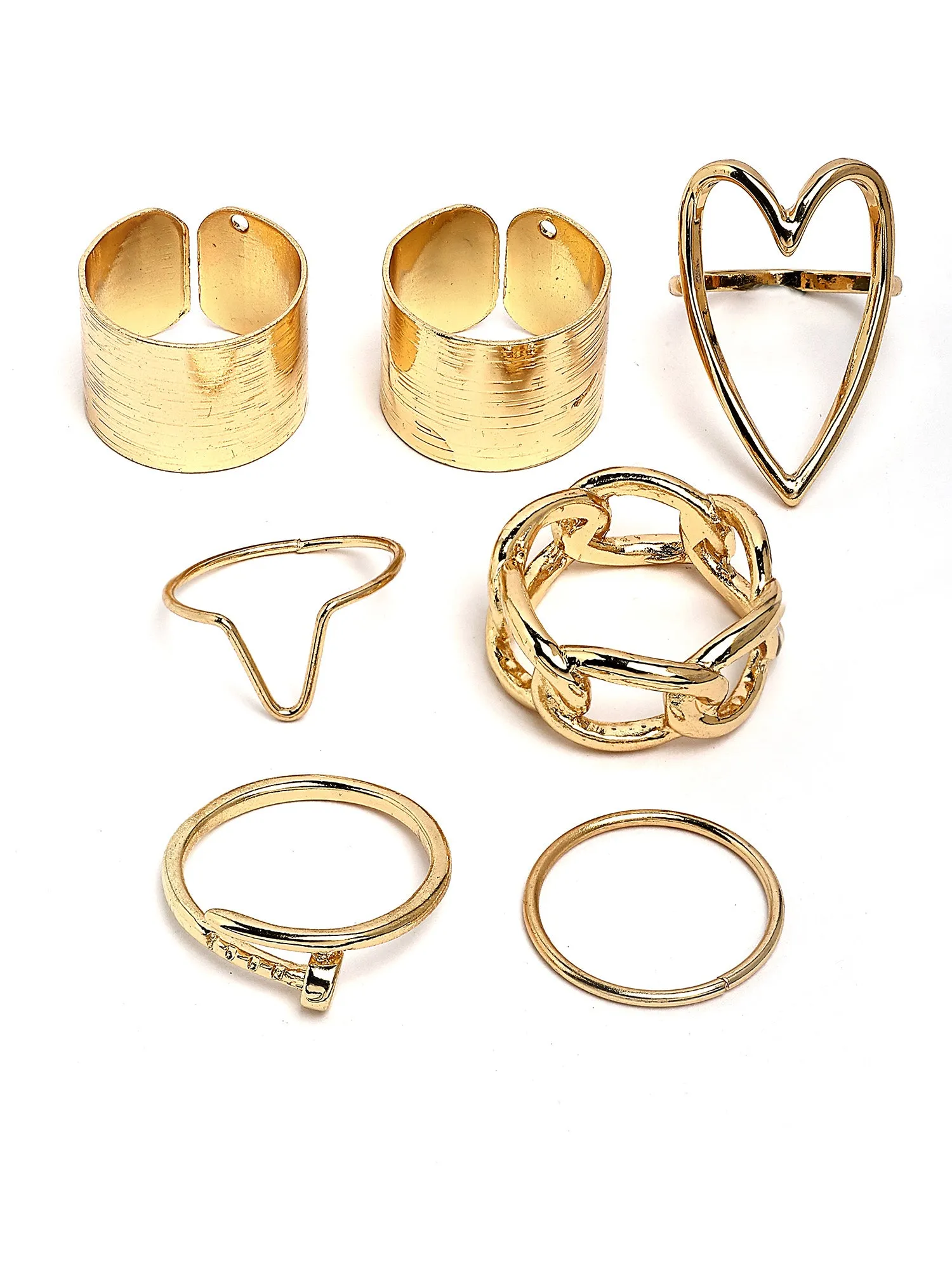 Bohey by KARATCART Set of 7 Gold-Plated Boho Midi Finger Rings for Women