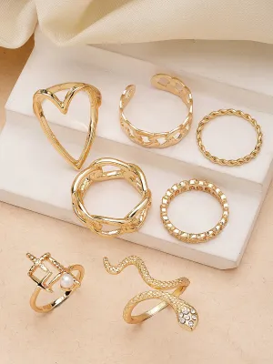 Bohey by KARATCART Set of 7 Gold-Plated Boho Midi Finger Rings for Women