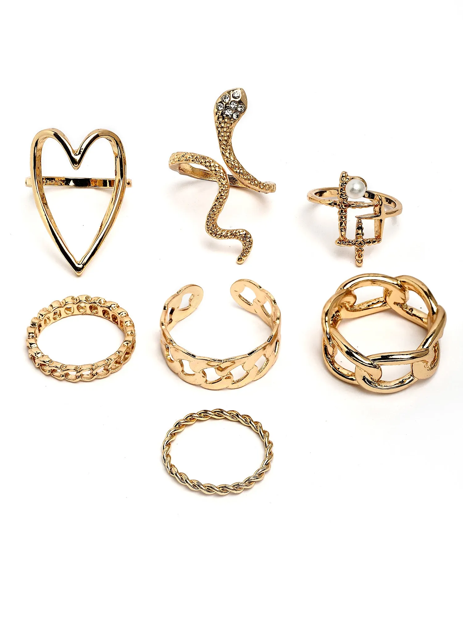 Bohey by KARATCART Set of 7 Gold-Plated Boho Midi Finger Rings for Women