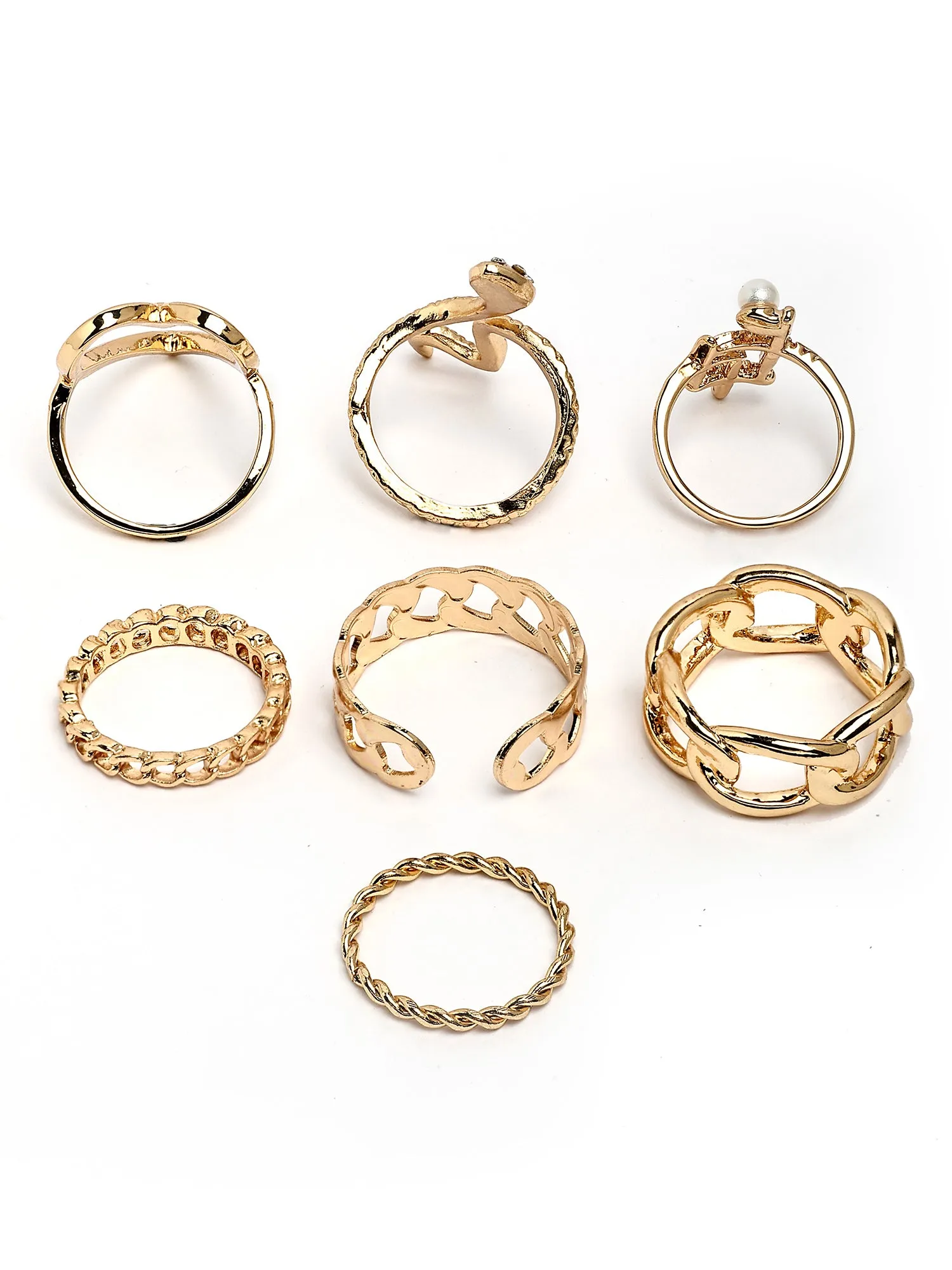 Bohey by KARATCART Set of 7 Gold-Plated Boho Midi Finger Rings for Women
