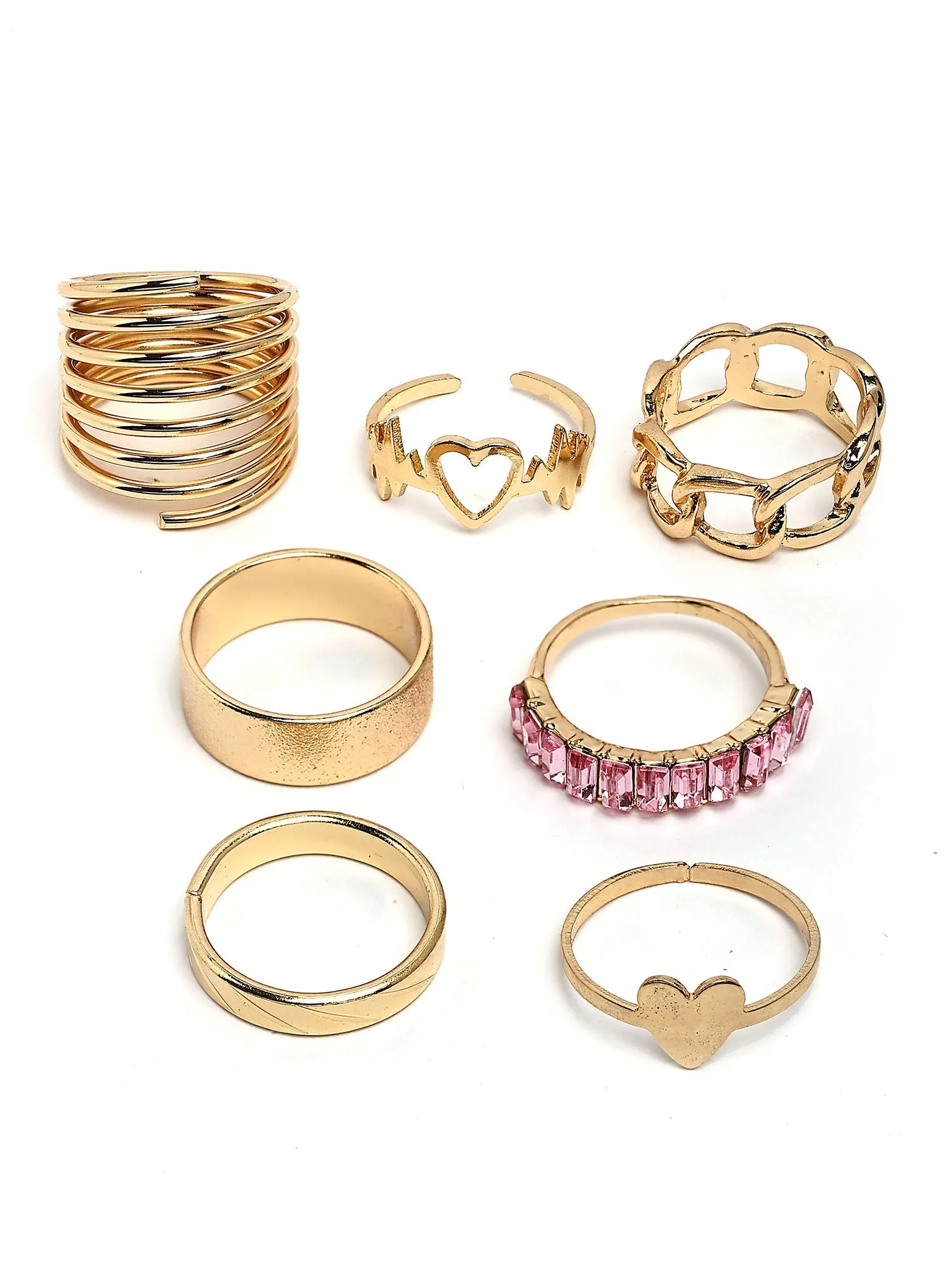 Bohey by KARATCART Set of 7 Gold-Plated Boho Midi Finger Rings for Women