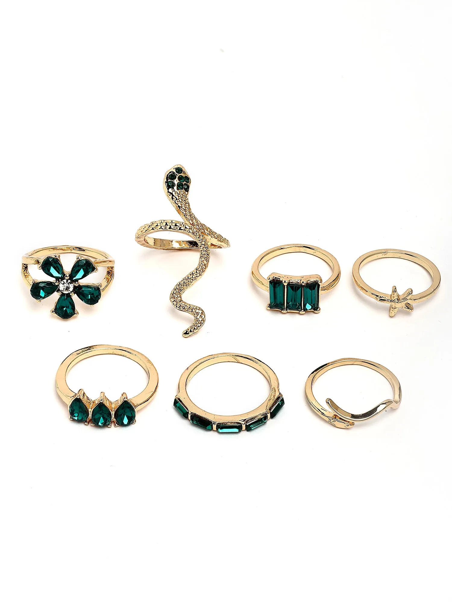 Bohey by KARATCART Set of 7 Gold-Plated Boho Midi Finger Rings for Women
