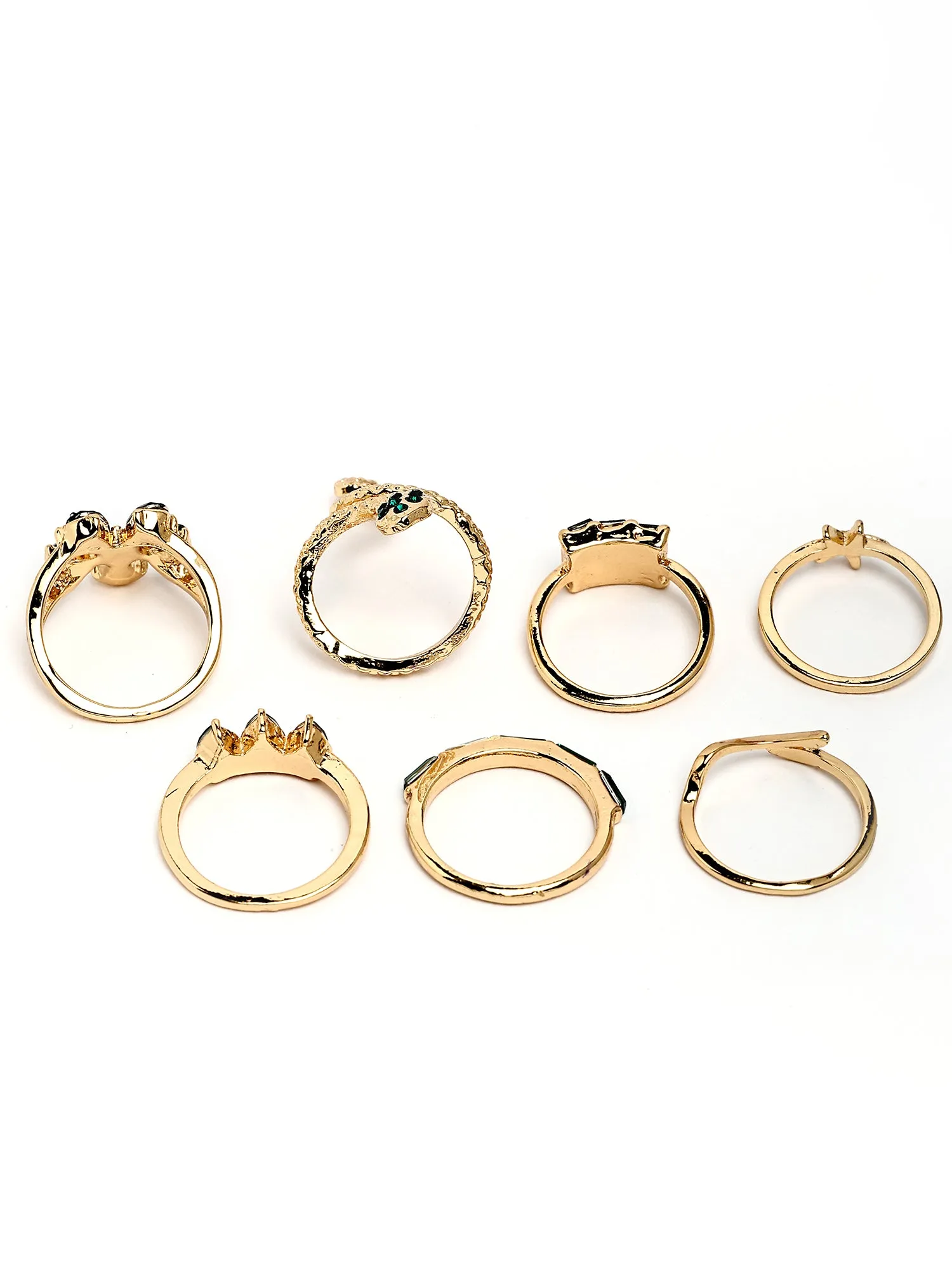 Bohey by KARATCART Set of 7 Gold-Plated Boho Midi Finger Rings for Women