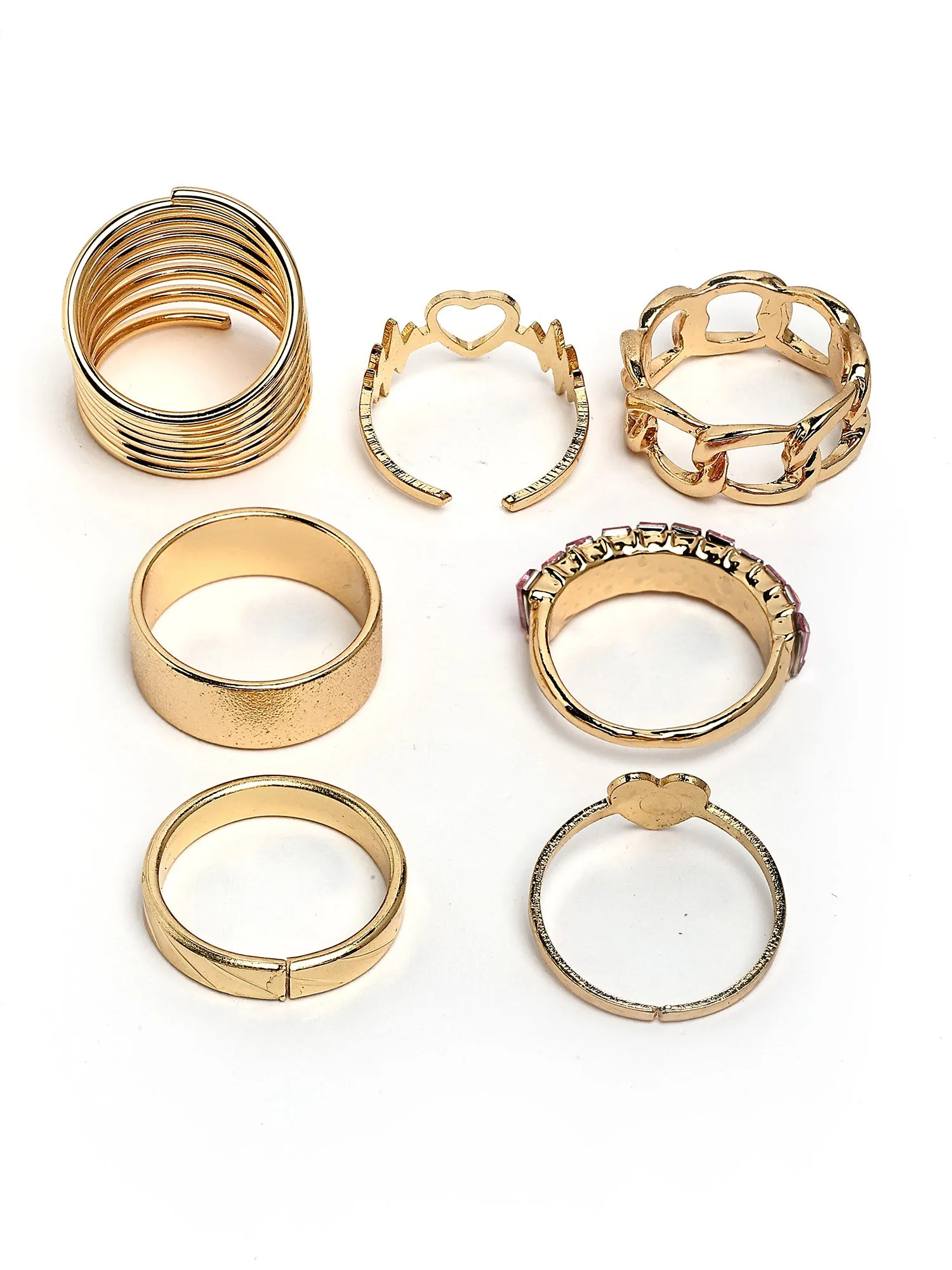 Bohey by KARATCART Set of 7 Gold-Plated Boho Midi Finger Rings for Women