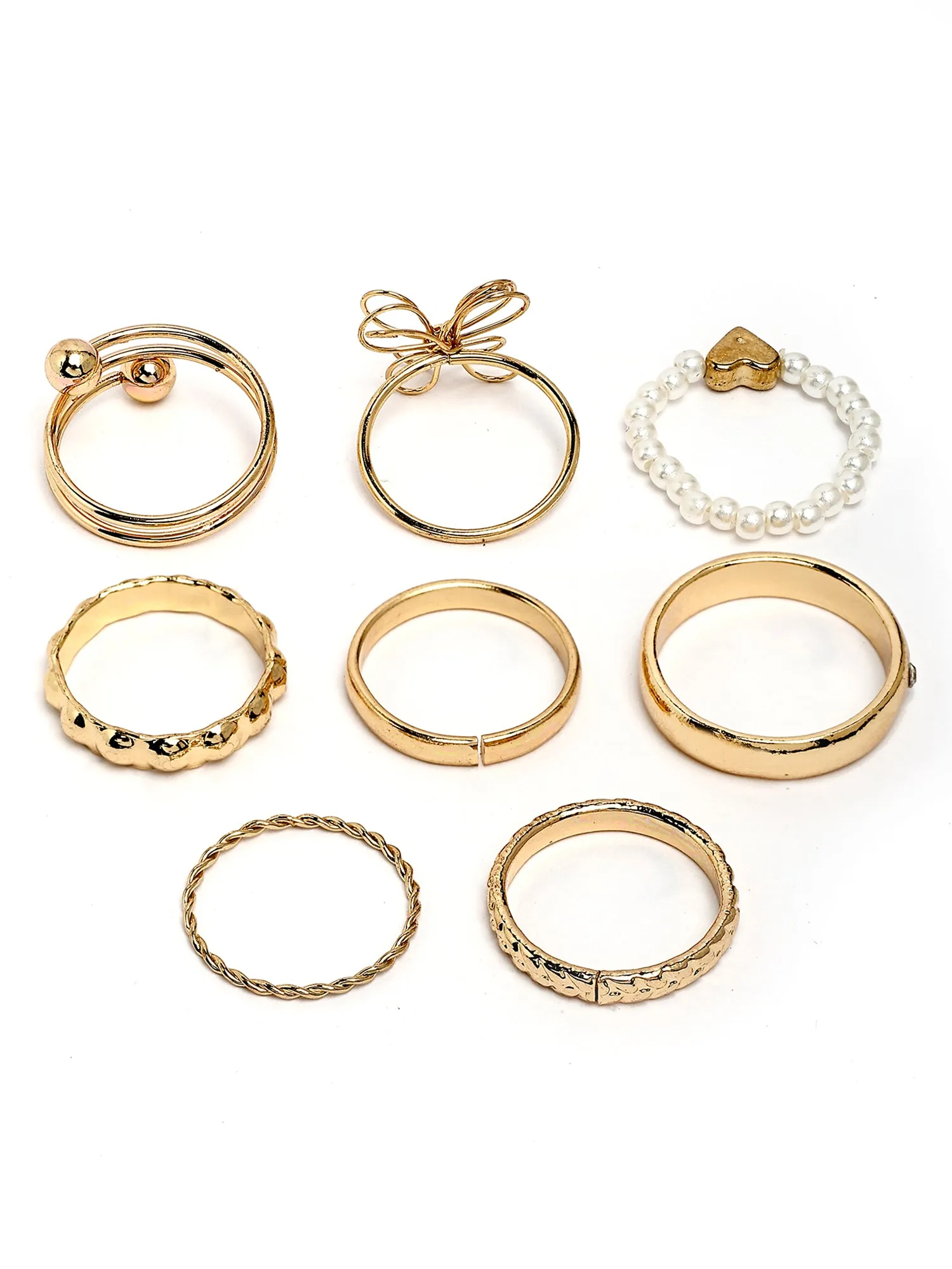 Bohey by KARATCART Set of 8 Gold-Plated Boho Midi Finger Rings for Women
