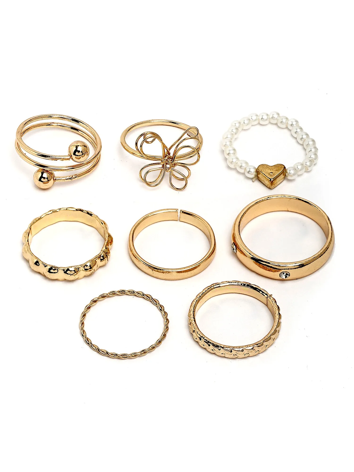 Bohey by KARATCART Set of 8 Gold-Plated Boho Midi Finger Rings for Women