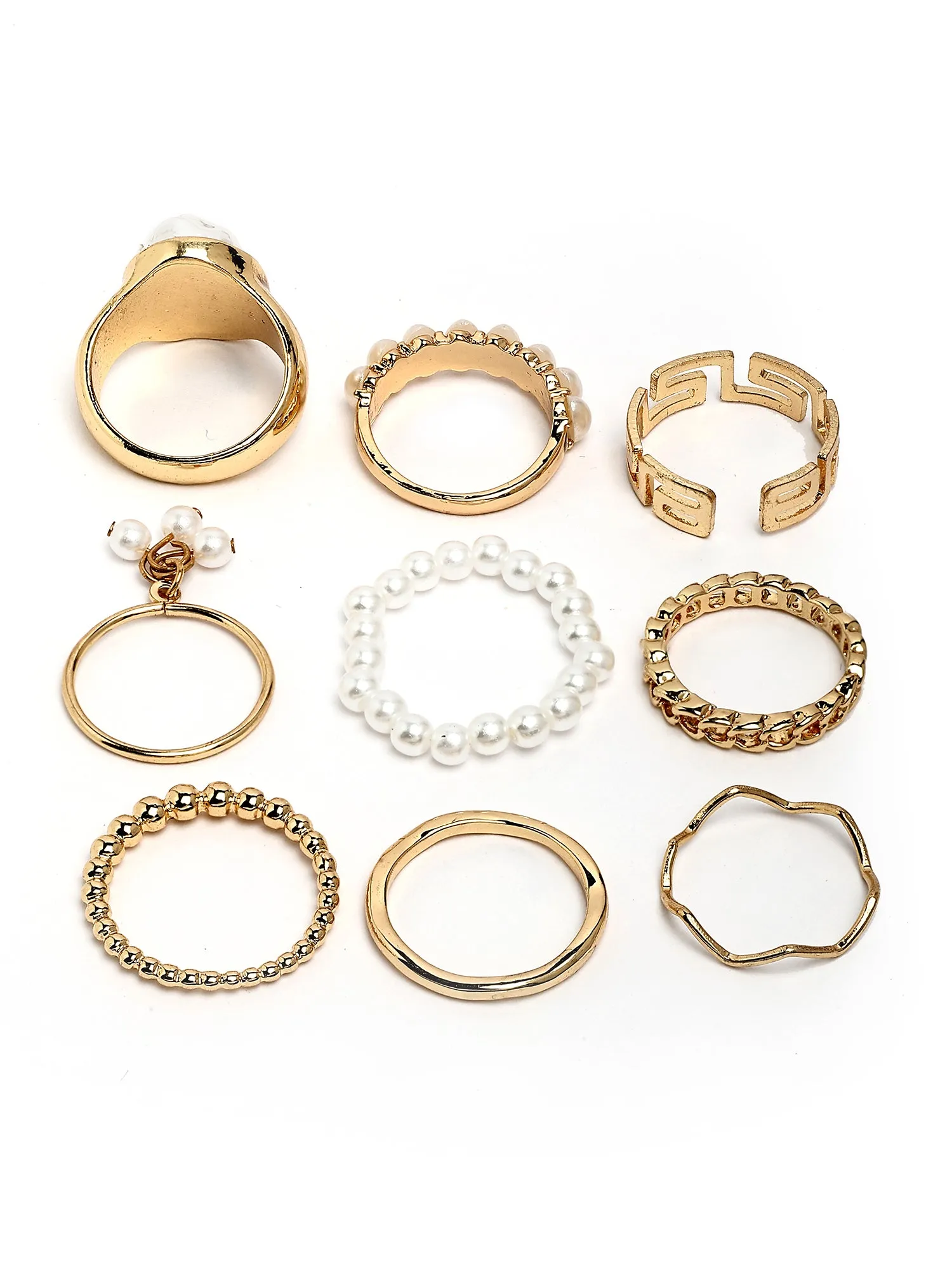 Bohey by KARATCART Set of 9 Gold-Plated Boho Midi Finger Rings for Women