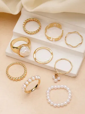 Bohey by KARATCART Set of 9 Gold-Plated Boho Midi Finger Rings for Women