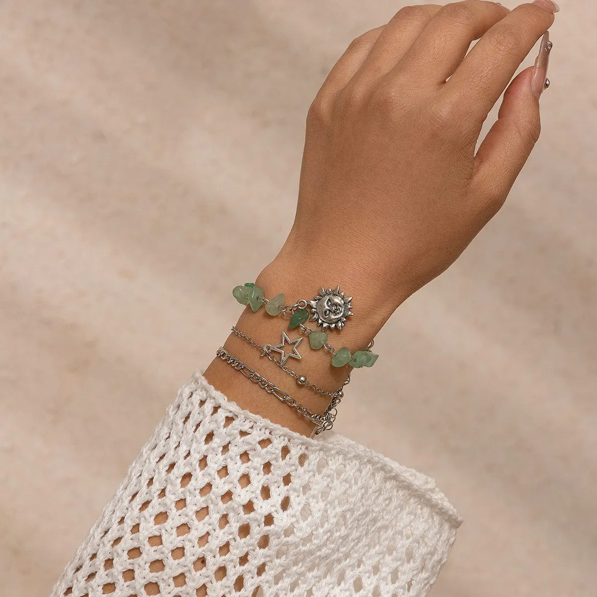 Boho 3Pcs Sun Star Charm Turquoise Stone Bracelet Set
