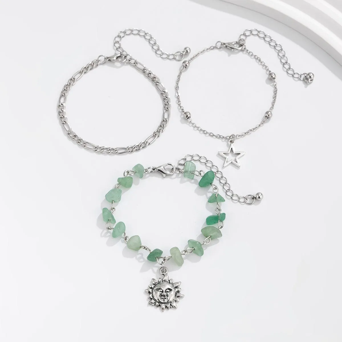 Boho 3Pcs Sun Star Charm Turquoise Stone Bracelet Set
