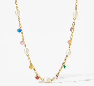 Boho & Mala Colourful Freshwater Pearl Stainless Steel/18k Gold Plated Pendant Necklace