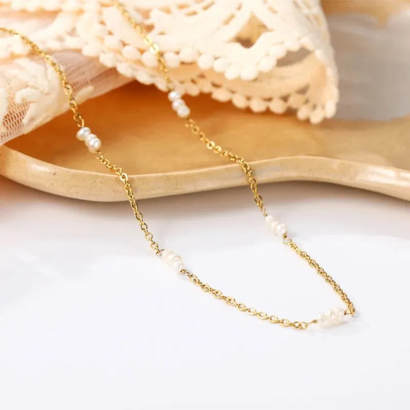 Boho & Mala Freshwater Pearl Stainless Steel/18k Gold Plated Necklace