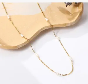 Boho & Mala Freshwater Pearl Stainless Steel/18k Gold Plated Necklace
