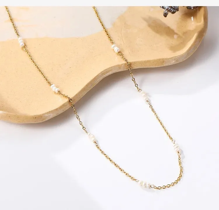 Boho & Mala Freshwater Pearl Stainless Steel/18k Gold Plated Necklace