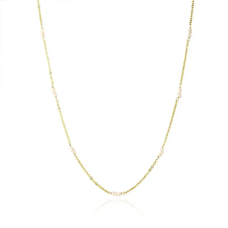 Boho & Mala Freshwater Pearl Stainless Steel/18k Gold Plated Necklace