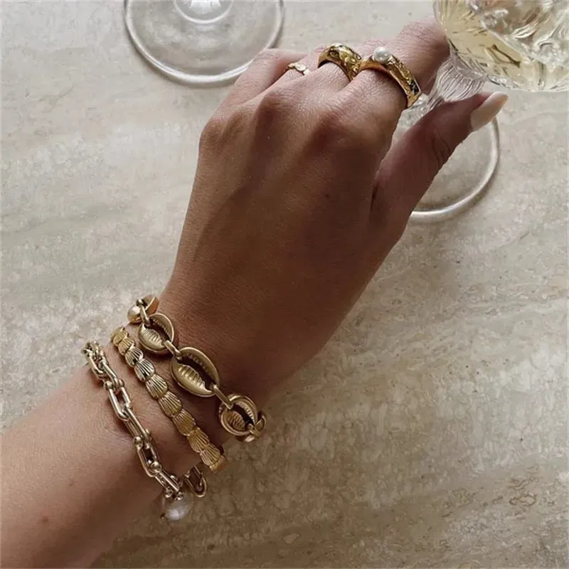 Boho & Mala Shell Gold Plated Stainless Steel Cuff Bracelet