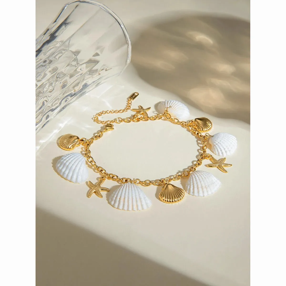 Boho & Mala Shell Gold Plated Stainless Steel Cuff Bracelet