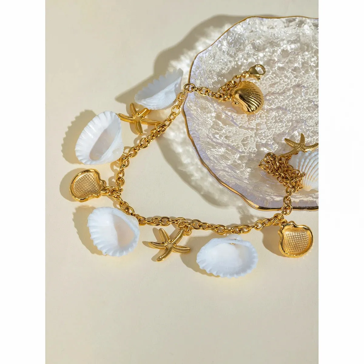 Boho & Mala Shell Gold Plated Stainless Steel Cuff Bracelet