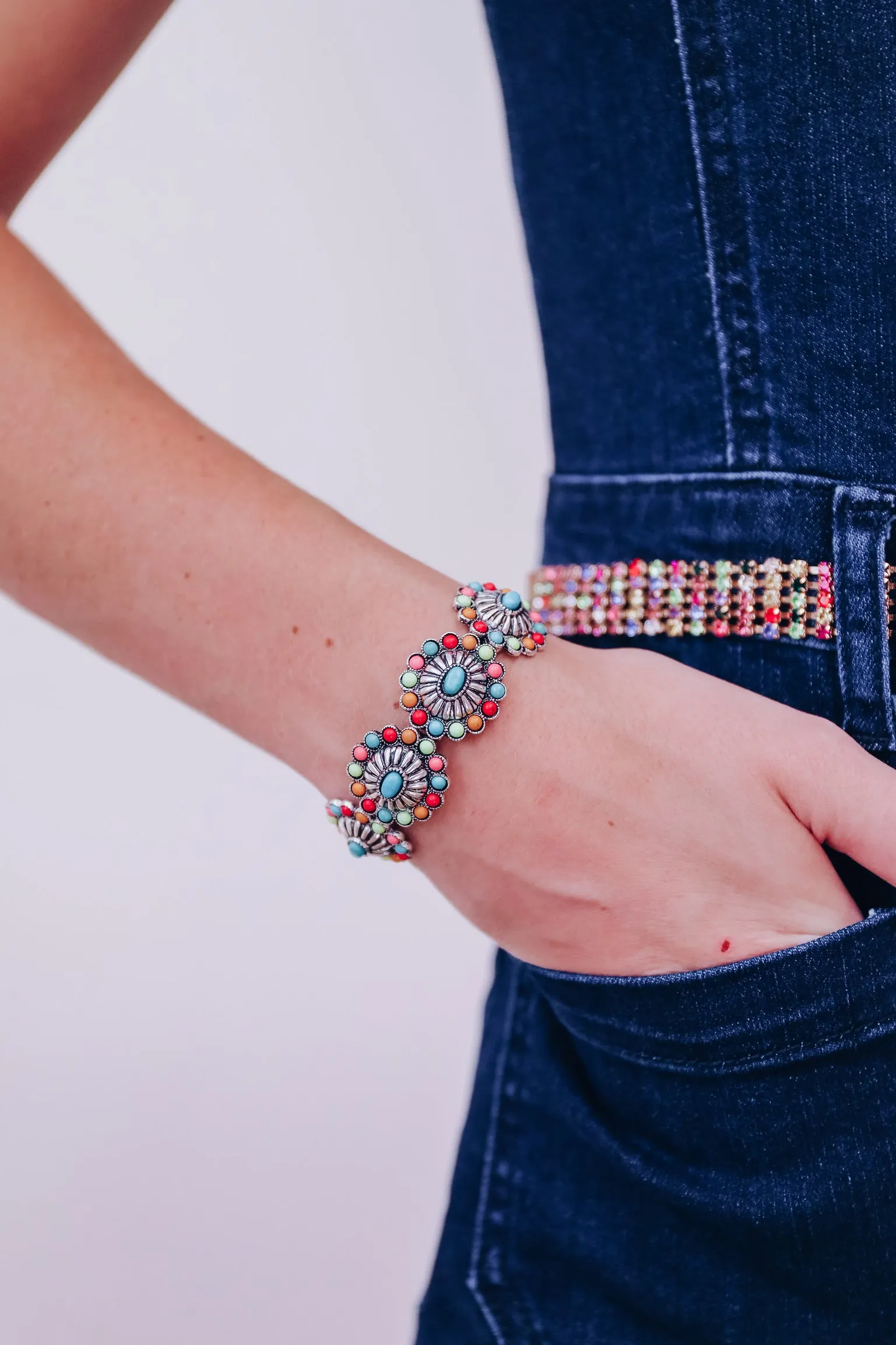 Boho Turquoise Concho Link Bracelet - Multi