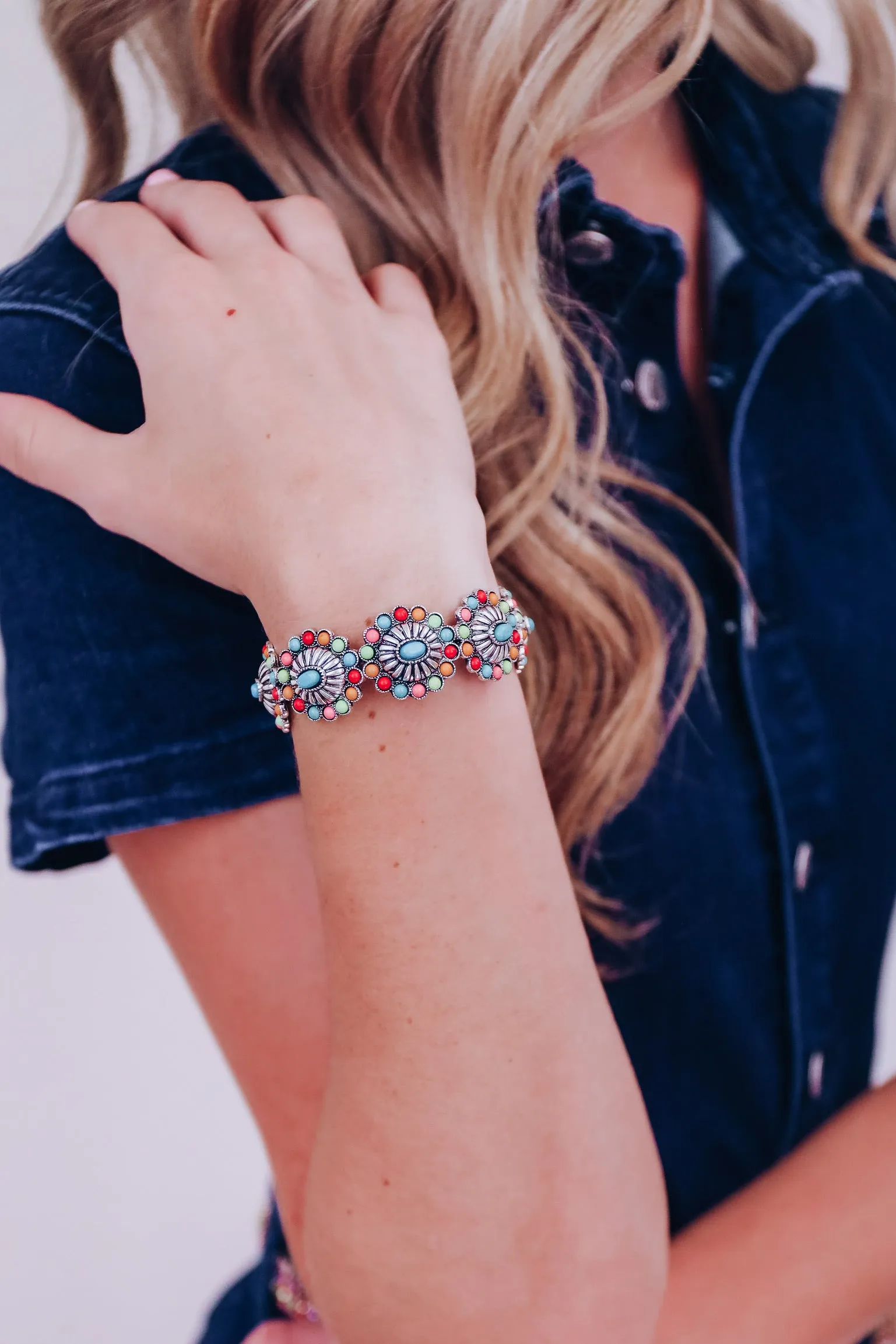 Boho Turquoise Concho Link Bracelet - Multi