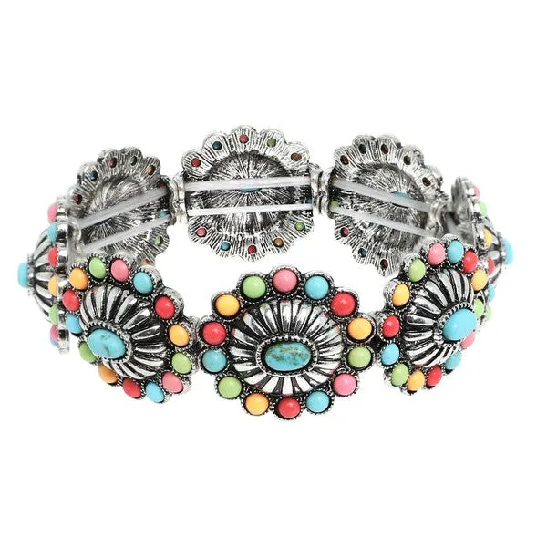 Boho Turquoise Concho Link Bracelet - Multi