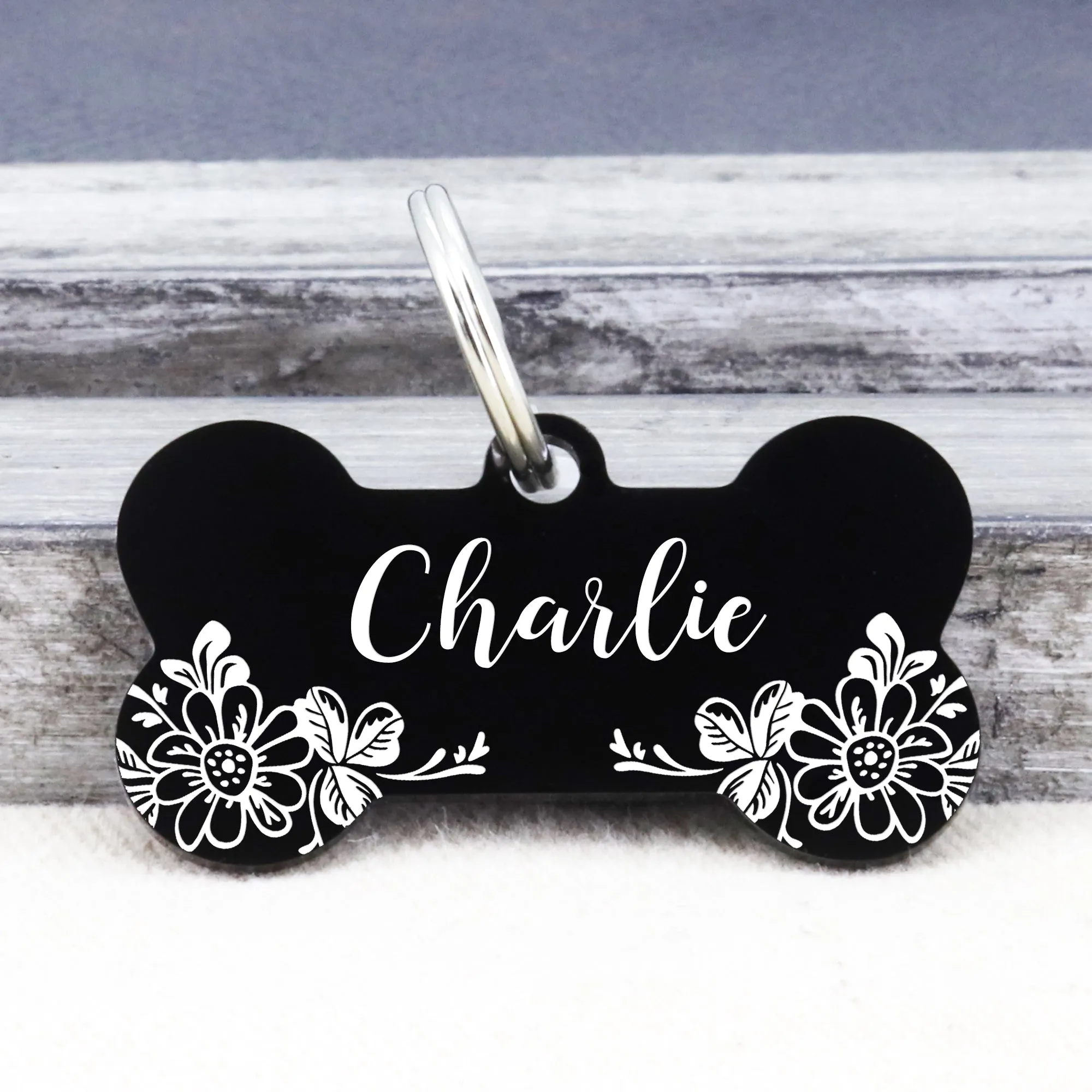 Bone Shape Tag with Floral Design