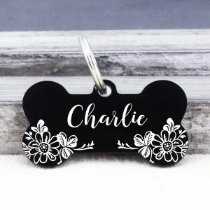 Bone Shape Tag with Floral Design