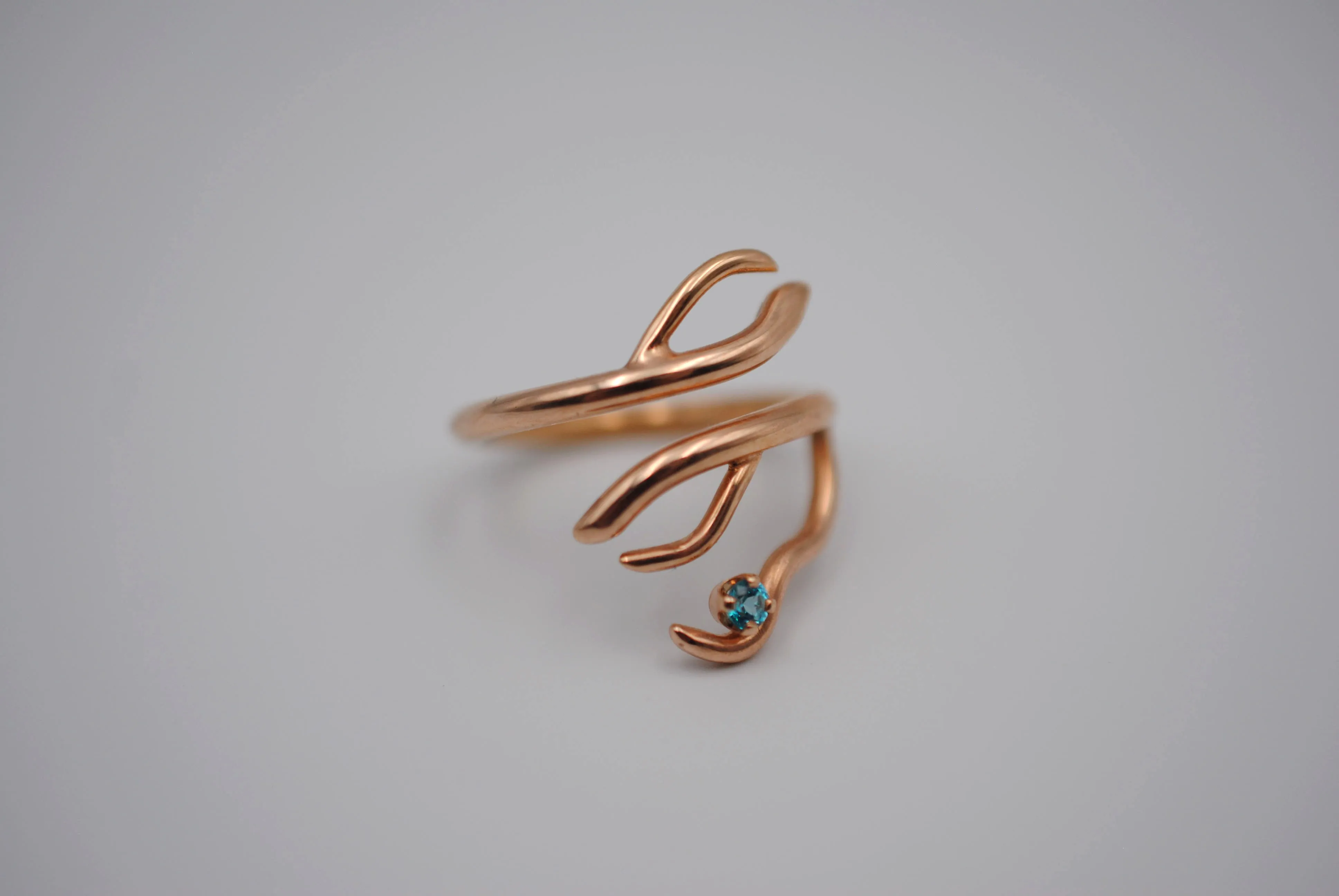 Branching Rose Gold Roots Ring with a Pariaba Topaz Gemstone
