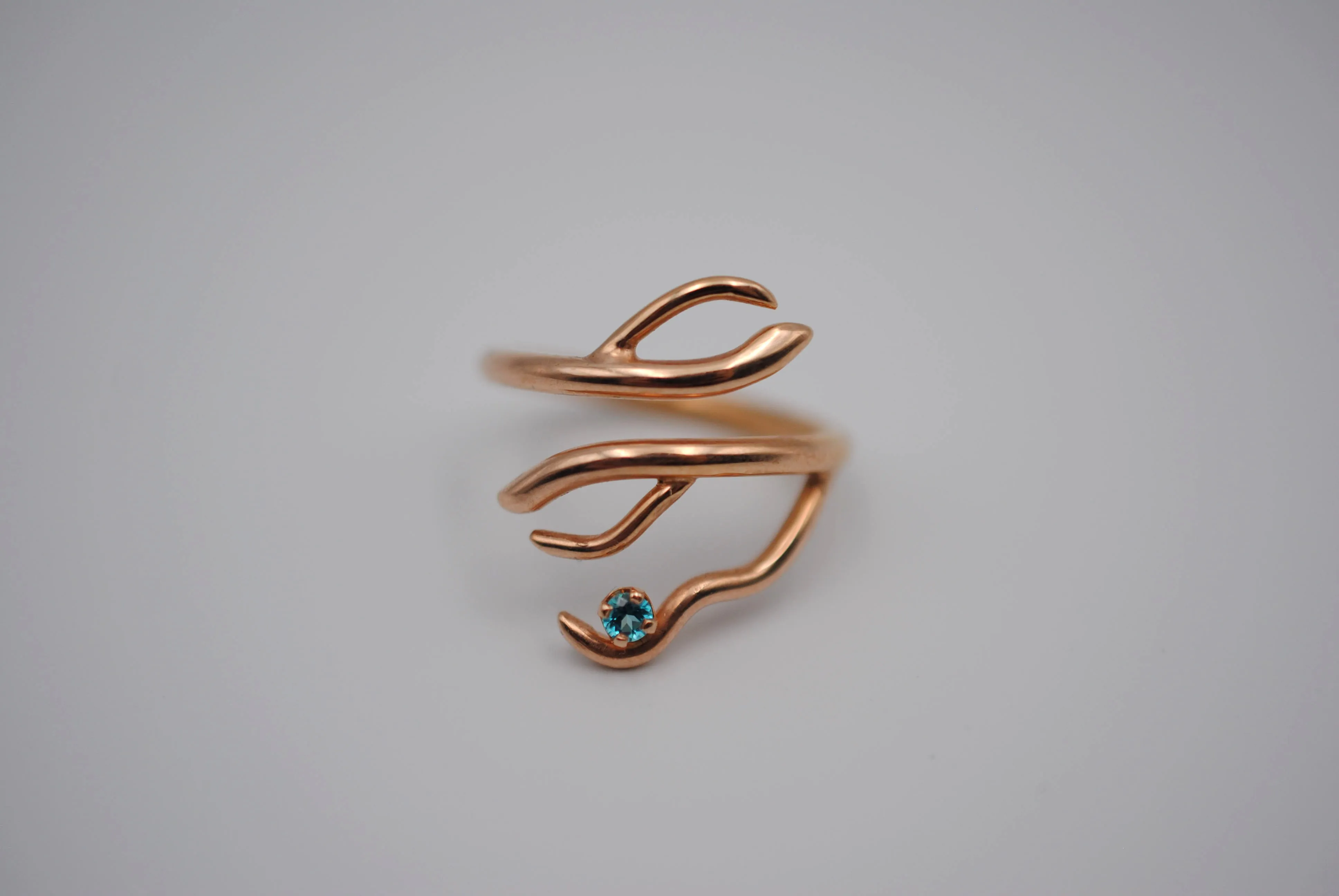 Branching Rose Gold Roots Ring with a Pariaba Topaz Gemstone