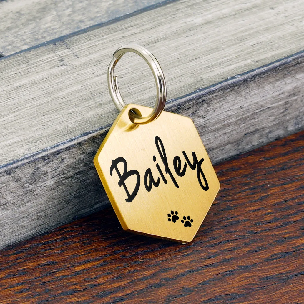Brushed Hexagon Shape Dog Tag