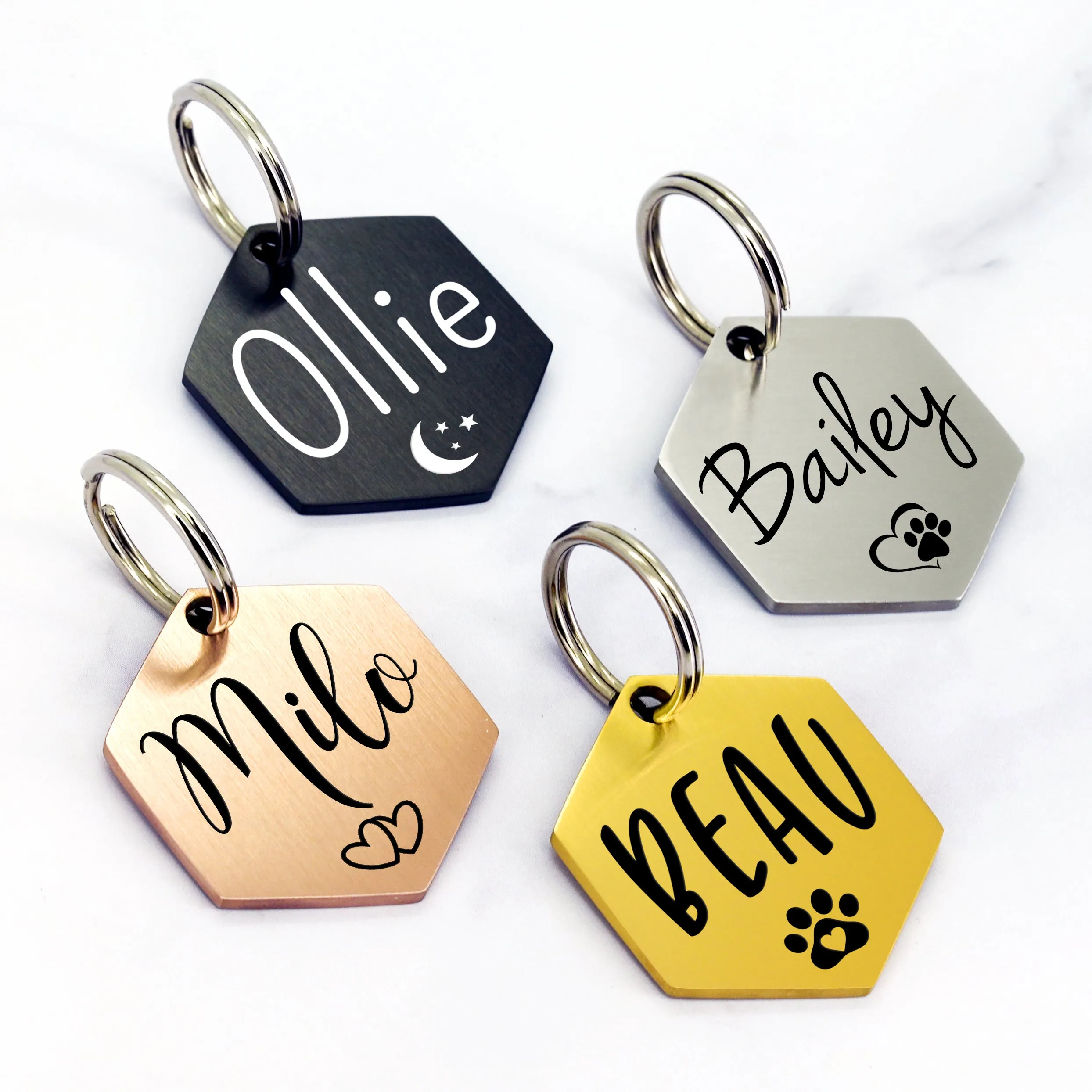 Brushed Hexagon Shape Dog Tag