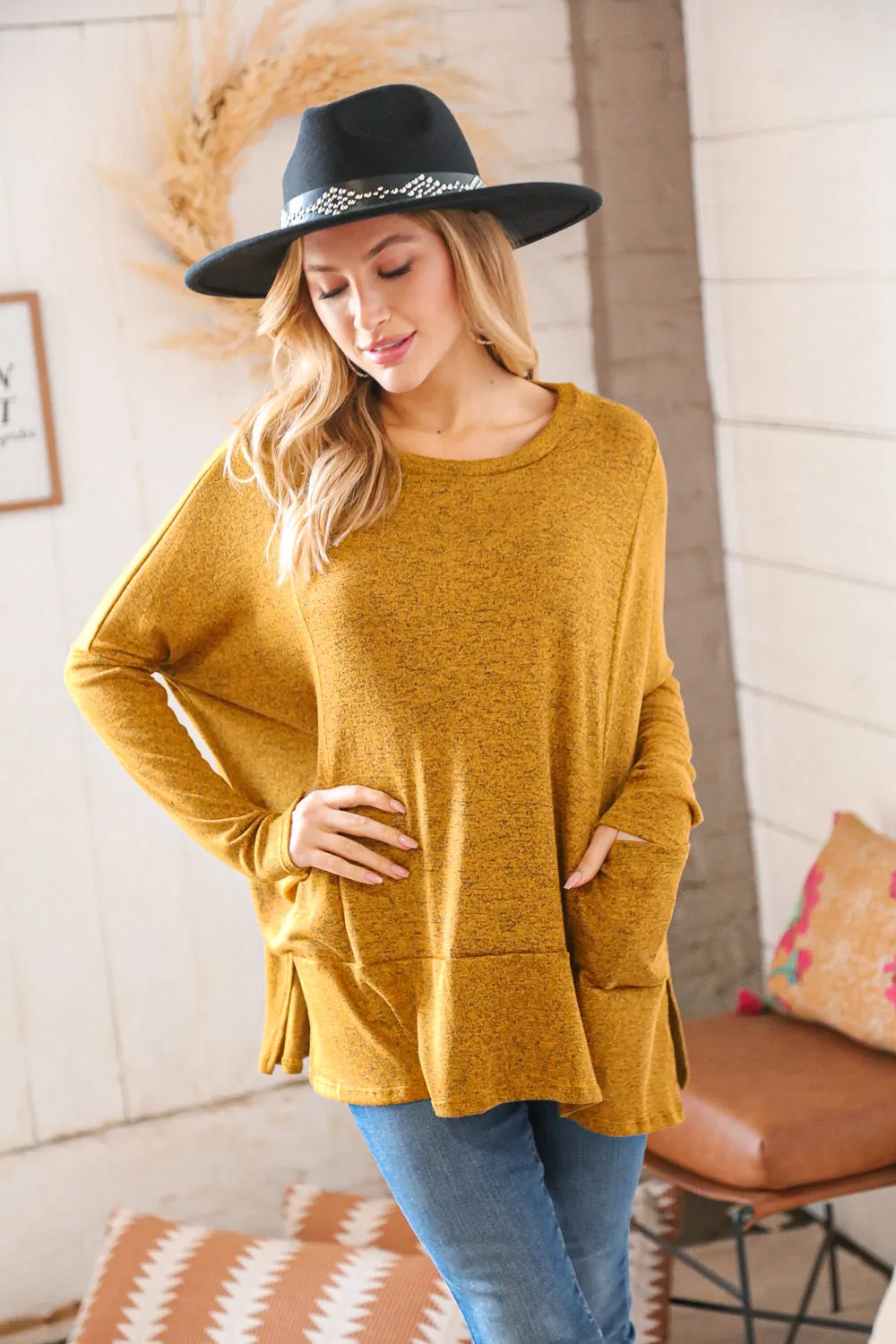 Butterscotch Hacci Two Tone Dolman Sweater Top