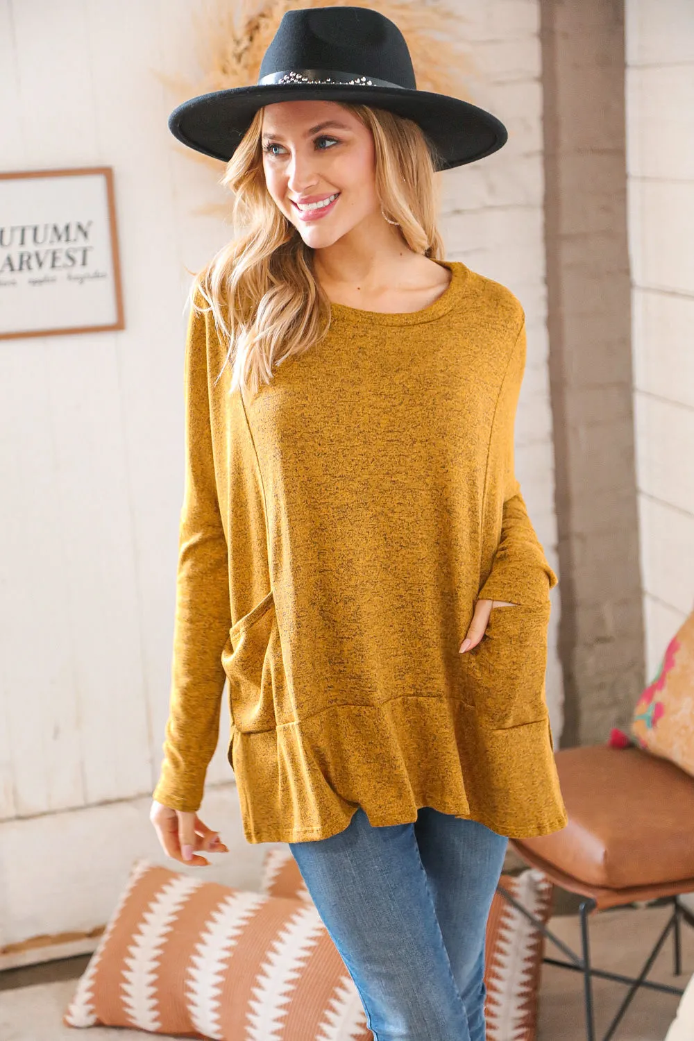 Butterscotch Hacci Two Tone Dolman Sweater Top