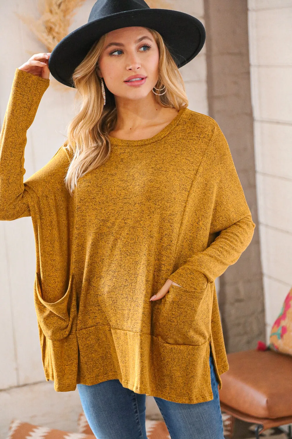 Butterscotch Hacci Two Tone Dolman Sweater Top
