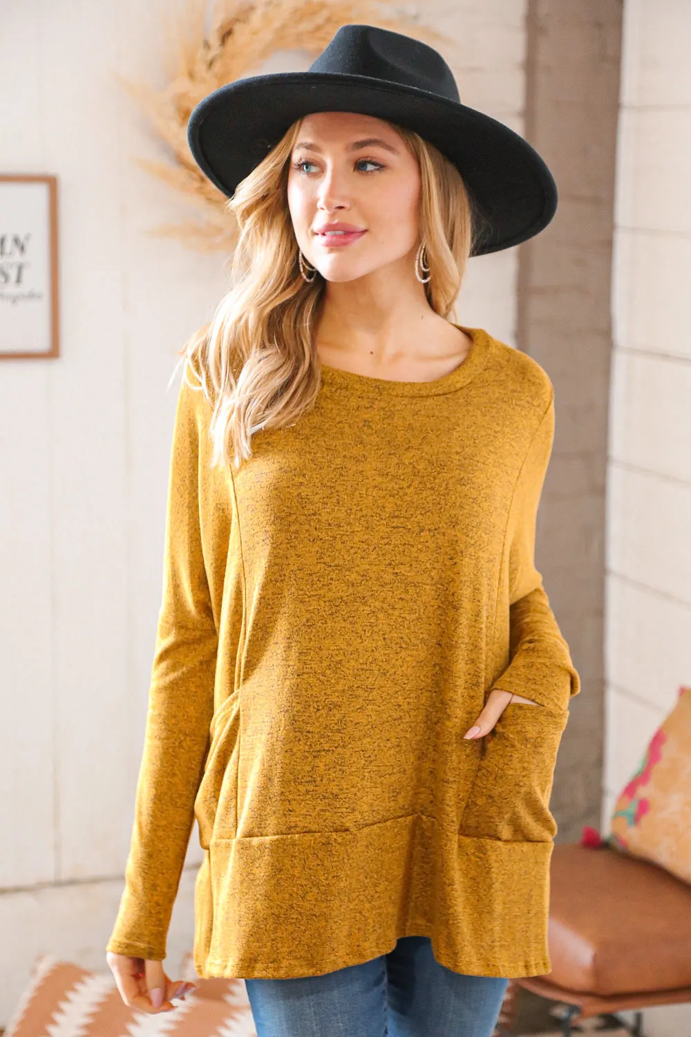 Butterscotch Hacci Two Tone Dolman Sweater Top