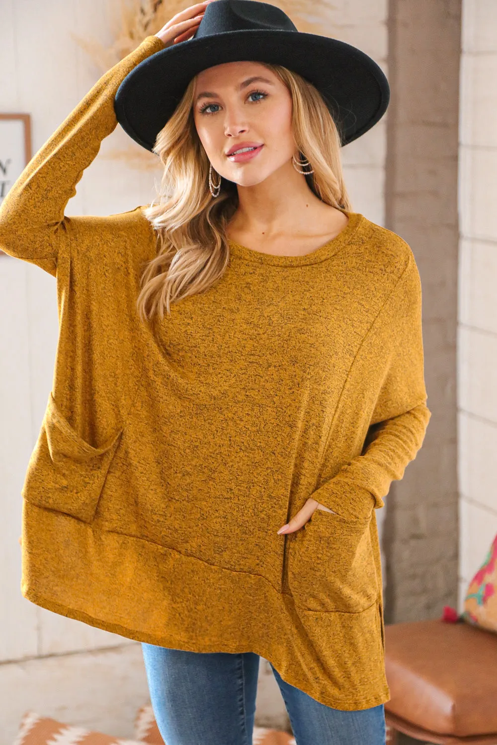 Butterscotch Hacci Two Tone Dolman Sweater Top