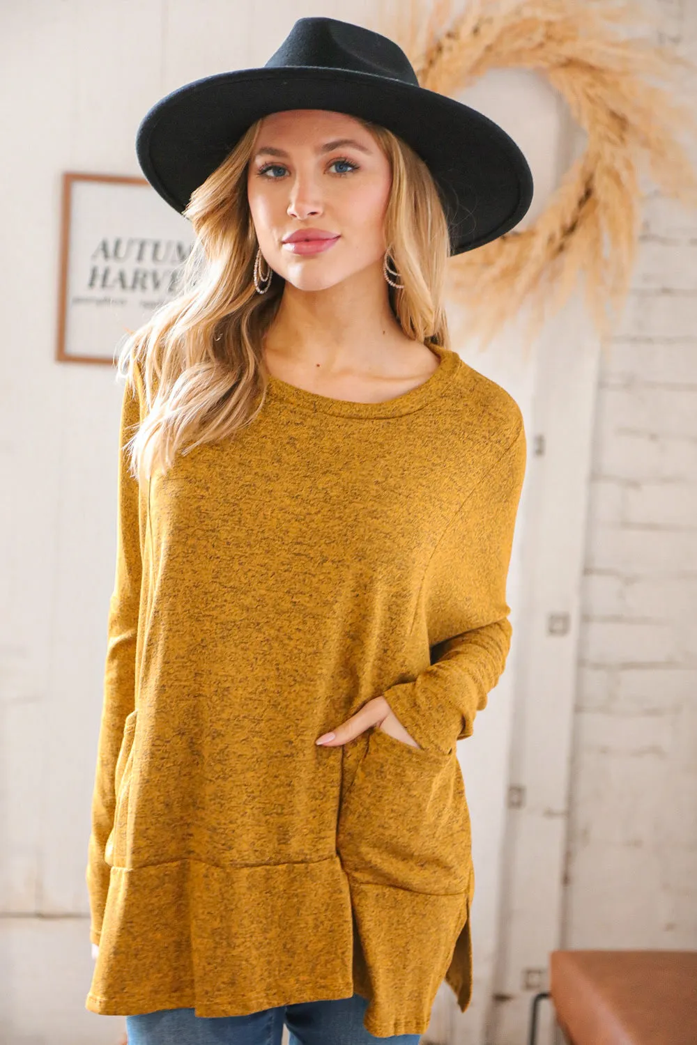 Butterscotch Hacci Two Tone Dolman Sweater Top
